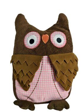 ToysRUs Owl Plush Pillow Brown 11.5" Stuffed Sensory Animal Corduroy Feet Textur